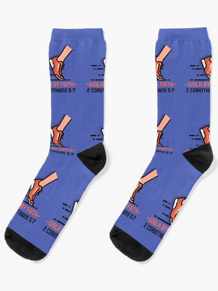 Walk by Faith Socks — 2 Corinthians 5:7 Scripture Crew Socks with Bold Christian Message, Encouraging Faith-Filled Comfort & Inspirational Gift for Believers