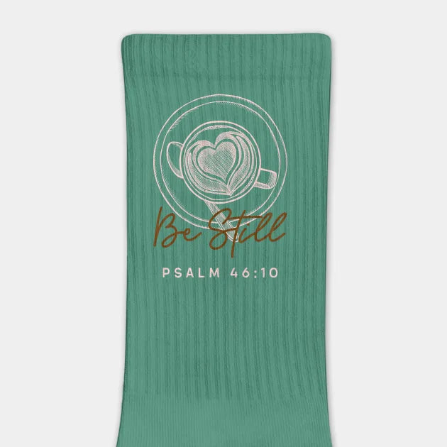 Faithful Peace Socks — Psalm 46:10 ‘Be Still and Know That I Am God’ Scripture Crew Socks with Encouraging Christian Message, Cozy Everyday Comfort Gift for Believers