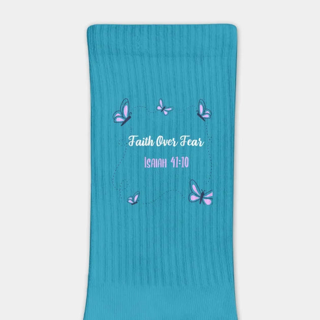 Faith Over Fear Socks — Isaiah 41:10 Scripture Crew Socks with Bible Reminder, Bold Christian Encouragement & Everyday Comfort Gift for Believers