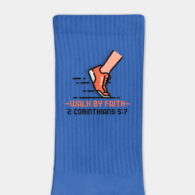 Walk by Faith Scripture Socks 2 Corinthians 5:7 Comfort Crew Socks with Faith-Inspired Message, Everyday Wear Christian Gift