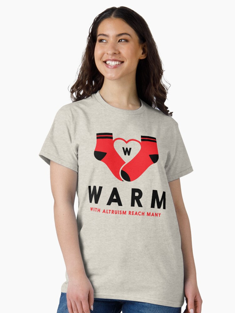 WARM Socks Unisex Graphic Tee Bold ‘WARM’ Comfort-Inspired Crewneck Shirt, Soft Everyday Casual Wear & Thoughtful Gift for Comfort Lovers Everywhere