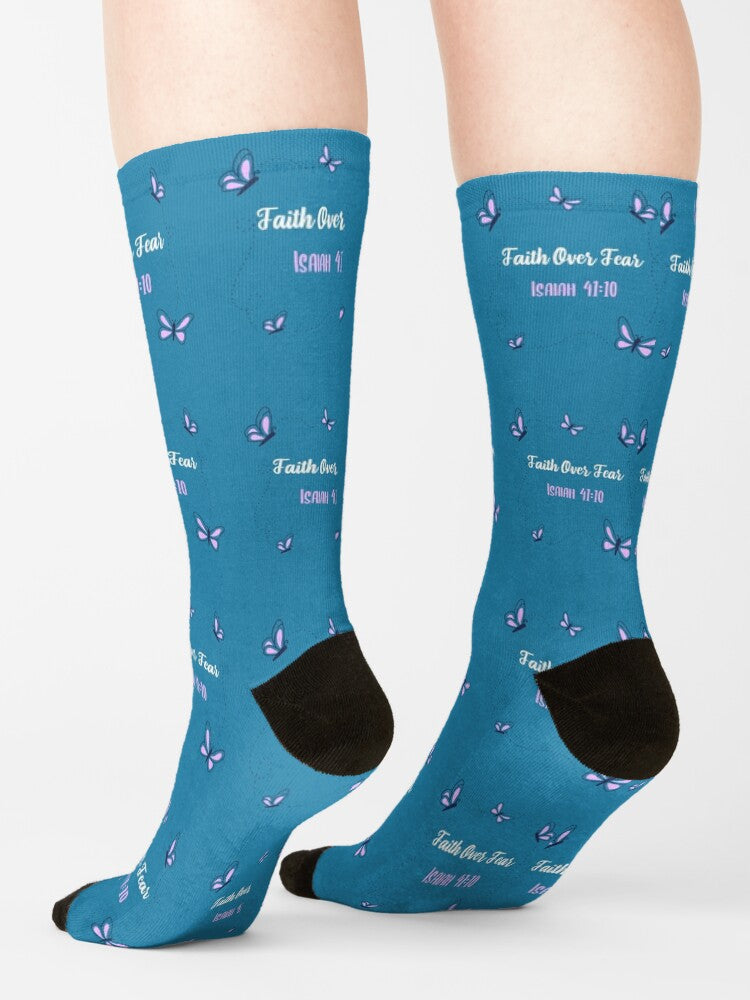 Faith Over Fear Socks — Isaiah 41:10 Christian Scripture Crew Socks with Encouraging Bible Verse, Everyday Comfort & Inspirational Gift for Believers