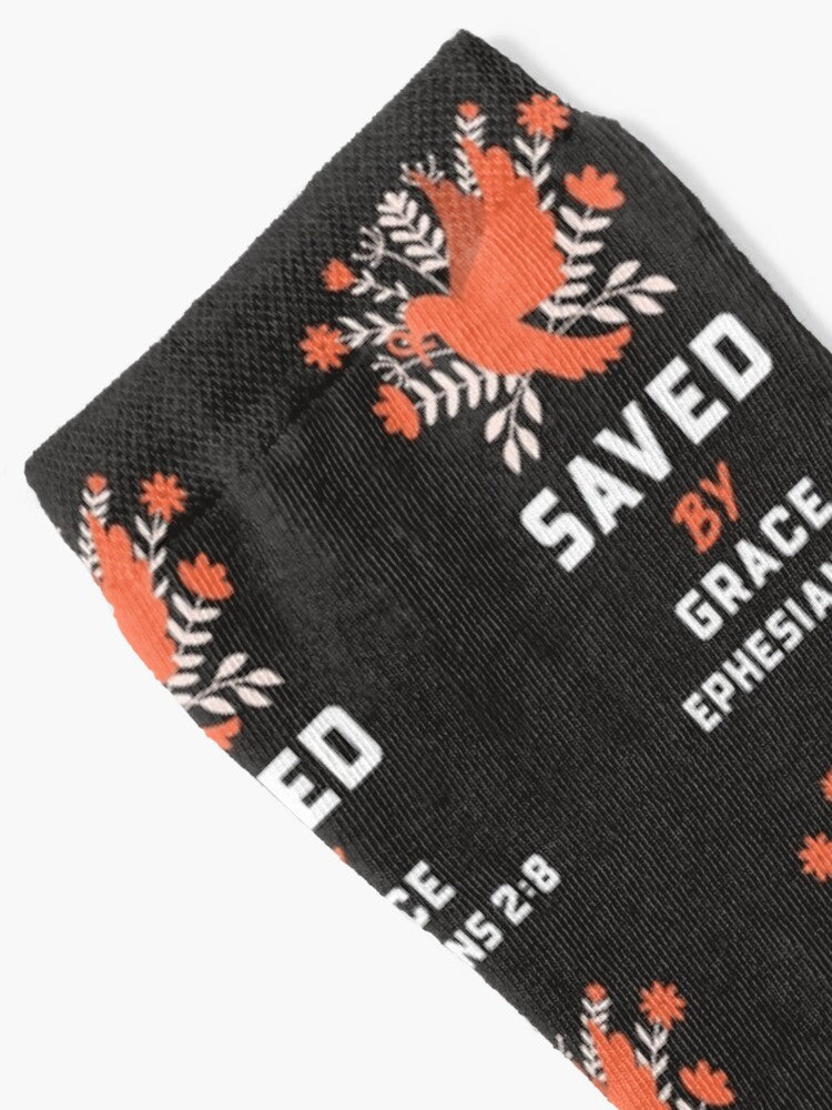 Saved by Grace Socks — Ephesians 2:8 Christian Scripture Crew Socks with Powerful Gospel Message, Faith-Centered Comfort & Inspirational Gift for Believers