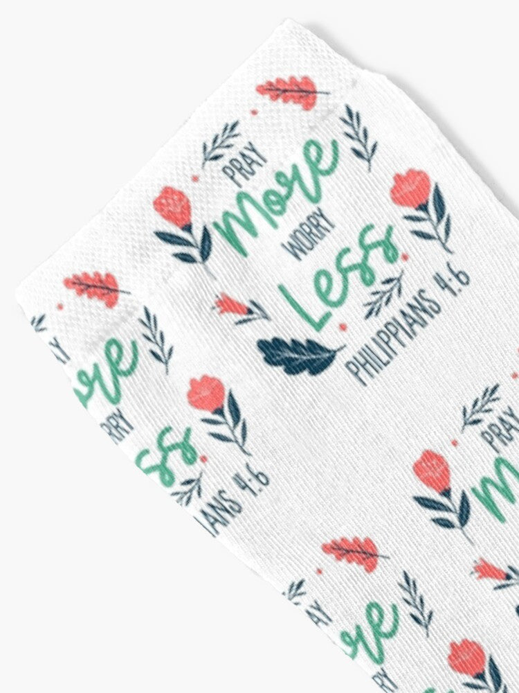 Pray More, Worry Less Socks — Philippians 4:6 Christian Scripture Crew Socks with Encouraging Faith Message, Comfort-First Everyday Wear & Inspirational Gift for Believers